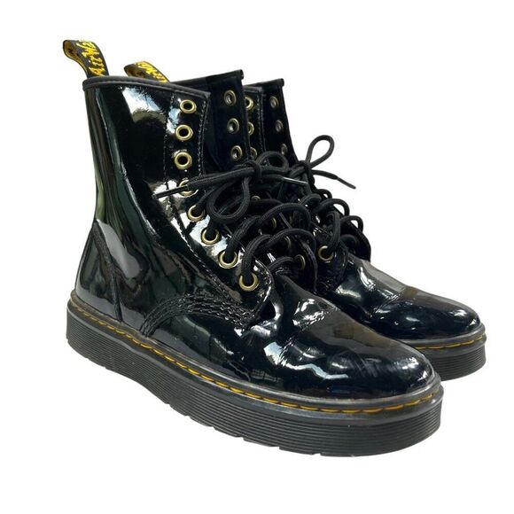 Dr. Martens Zavala Patent Leather Combat Boots Black Size 6 - Picture 1 of 8